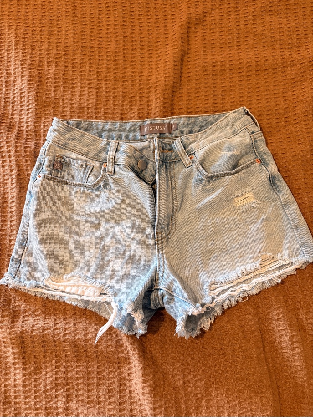 Just USA Faded Light Blue Distressed Denim Shorts